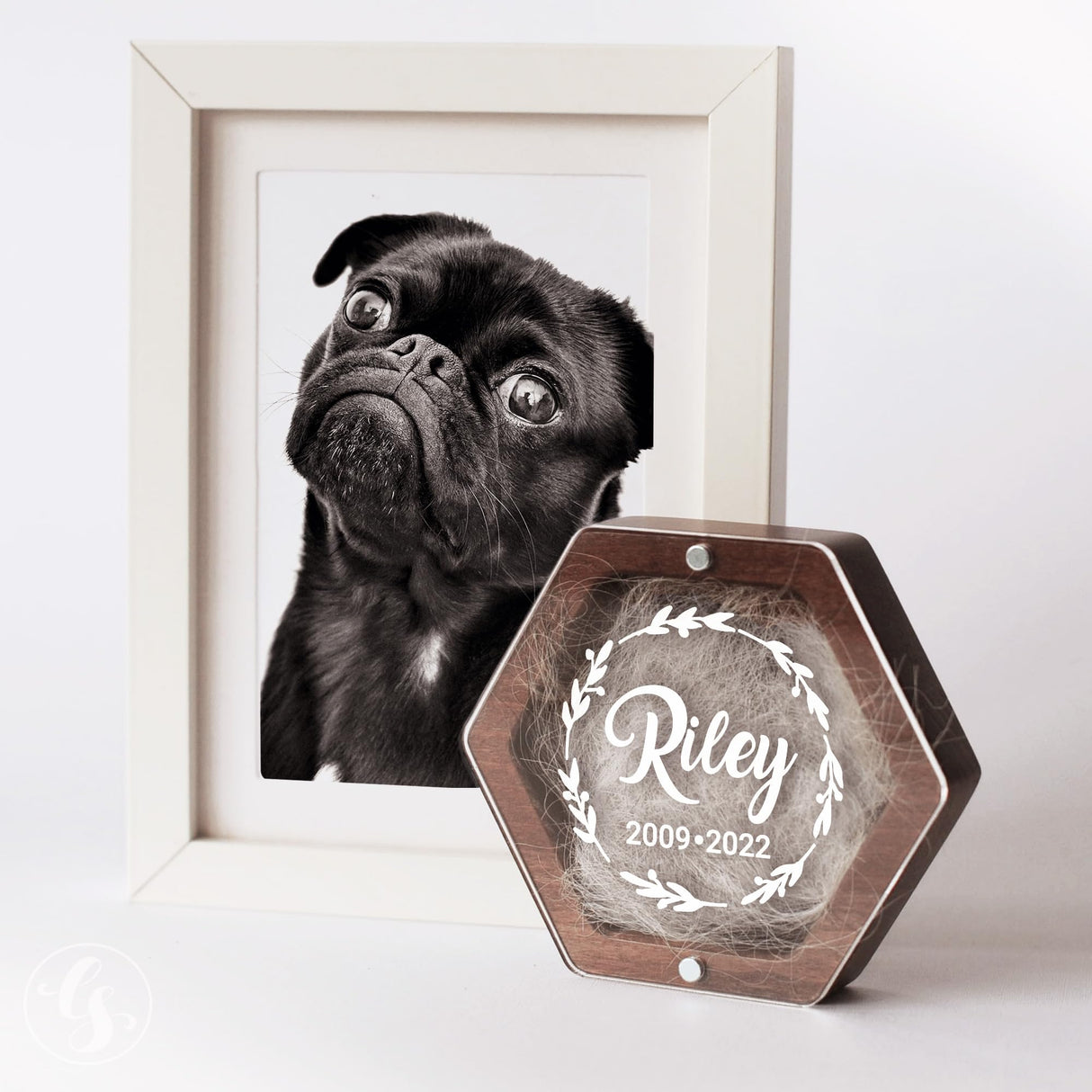 Personalized Pet Hair Keepsake Box for Dog and Cat Fur - Engraved Wood Memorial Box - Unique Customized Gift for Loss of Furry Friend Wooden (Dark Diamand Clear Lid) L-site