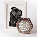 Personalized Pet Hair Keepsake Box for Dog and Cat Fur - Engraved Wood Memorial Box - Unique Customized Gift for Loss of Furry Friend Wooden (Dark Diamand Clear Lid) L-site