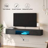 Floating TV Stand Shelf for TVs up to 80 Inch, Floating TV Cabinet with LED Light, Modern Wall Mounted Media Console Shelf with Power Outlets, Entertainment Center for Under TV Storage, Black Msutree