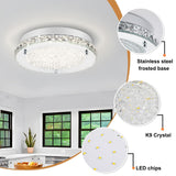 Lzawvm Crystal Ceiling Light Fixture, Flush Mount Bedroom Bathroom Hallway Light, 4000K LED Dimmable, 18W Lzawvm