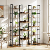 OTK Triple Column 5 Tier Bookshelf, Large Bookcase with 14 Open Display Shelves, Adjustable Industrial Book Shelf with Baffles, Wide Bookshelves for Bedroom, Living Room and Home Office, Rustic Brown OTK