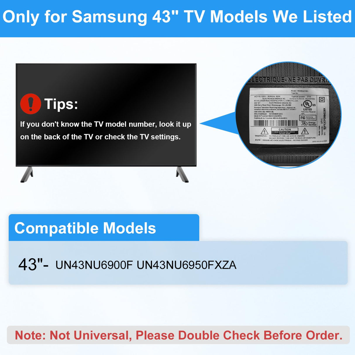 Dinghosen 43 Inch TV Stand for Samsung TV Legs, for UN43NU6900F UN43NU6950FXZA 43" Class 4K (2160p) Ultra HD Smart LED TV, for Samsung TV Stand Legs, with Screws, Black Dinghosen