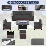 ASJMR 11 Pieces Patio Furniture Set with 2 Swivel Chairs Patio Furniture Outdoor Sectional Sofas with 55000 Gas Fire Pit Patio Conversation Set w/7 Cushions ASJMR