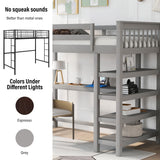 Merax Grey Twin Loft Bed with Under-Bed Desk and 4 Storage Shelves Merax