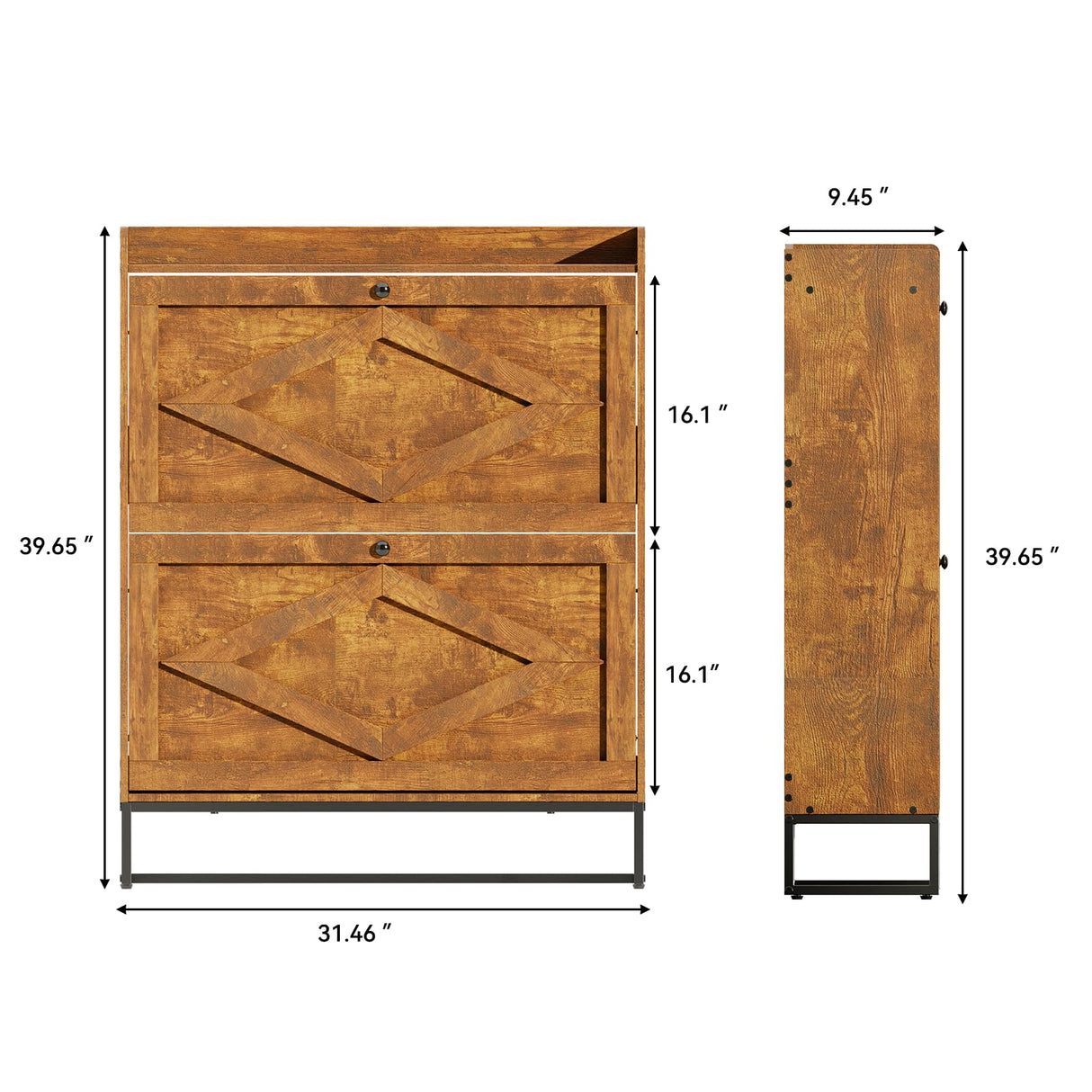 susici Shoe Storage Cabinet with 2 Flip Drawers for Entryway, Slim Freestanding Shoe Cabinet Organizer, Narrow Shoe Rack Cabinet with Metal Legs, Farmhouse Hidden Shoe Cabinet for Entrance Hallway susici