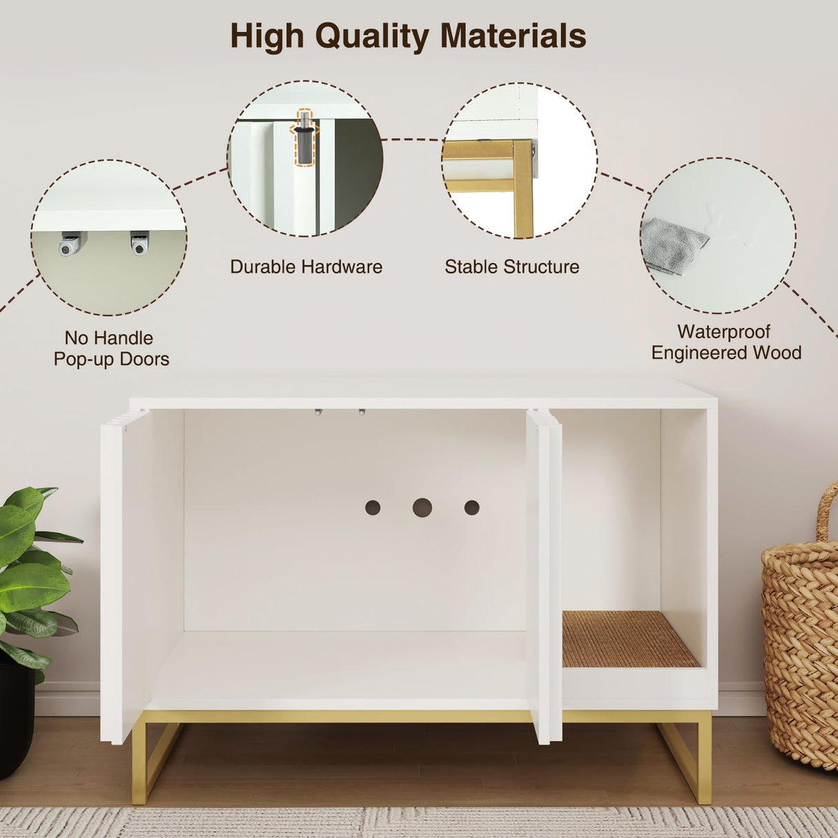 Halitaa Litter Box Enclosure, Modern Cat Litter Box Furniture Hidden Litter Box with Scratch Pad, Cat Washroom House End Table, Entryway Bench for Livingroom (White) Halitaa