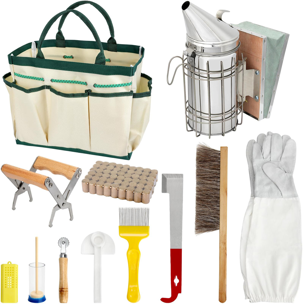 Blisstime 12pcs Bee Hives Starter Kit Beekeeping Supplies, Bee Keeping Supplies-All, Bee Supplies and Equipment with Bee Smoker, Honey Bee Hive Tools for Beginners and Bee Keeper Blisstime