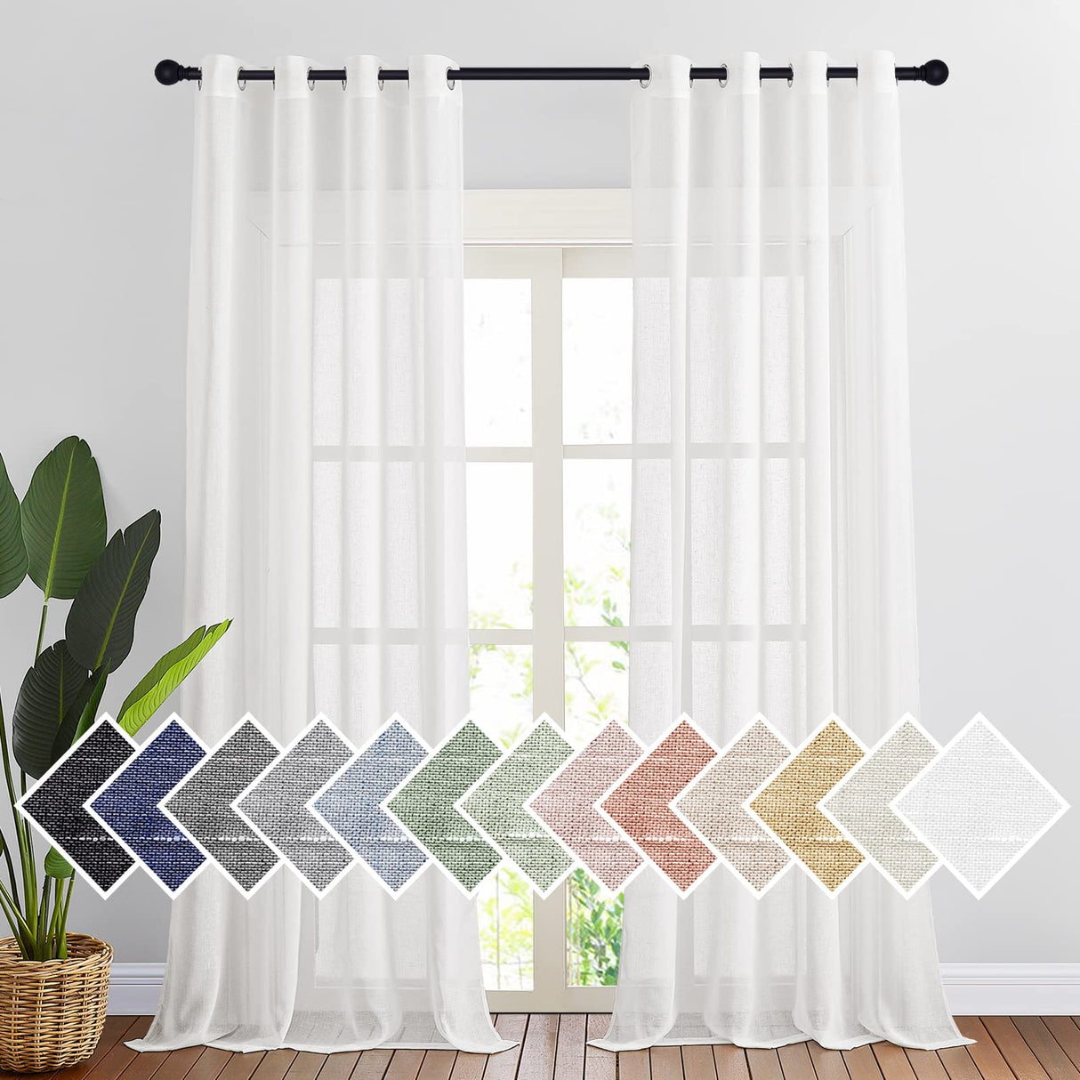 NICETOWN White Linen Curtains 108 inches Extra Long 2 Panels Set, Grommet Open Linen Elegant Privacy Semi Sheer Vertical Drapes for Farmhouse/French Door/Living Room, W52 x L108 NICETOWN