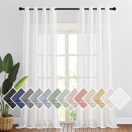 NICETOWN White Linen Curtains 108 inches Extra Long 2 Panels Set, Grommet Open Linen Elegant Privacy Semi Sheer Vertical Drapes for Farmhouse/French Door/Living Room, W52 x L108 NICETOWN