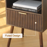 AWASEN Mid Century Modern Nightstand, Wood Bedside Table with Fluted Drawers, Rustic Night Stand Bed Side Table with Solid Wood for Living Room, Bedroom, Office and Small Space (Rustic Brown) AWASEN