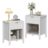 Anbuy White Nightstands Set of 2,Fluted Nightstands with Metal Handle,Wooden End Side Table White Bedside Table for Bedroom,Living Room Anbuy
