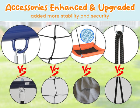 Swing Sets for Backyard, 6 in 1 Swing Set Outdoor for Kids 3-12, 700 lbs Heavy Duty Metal Toddler Playset Swingset for Playground with 3 Adjustable Swings, Basketball Hoop, Climbing Ladder and Nets Soldow