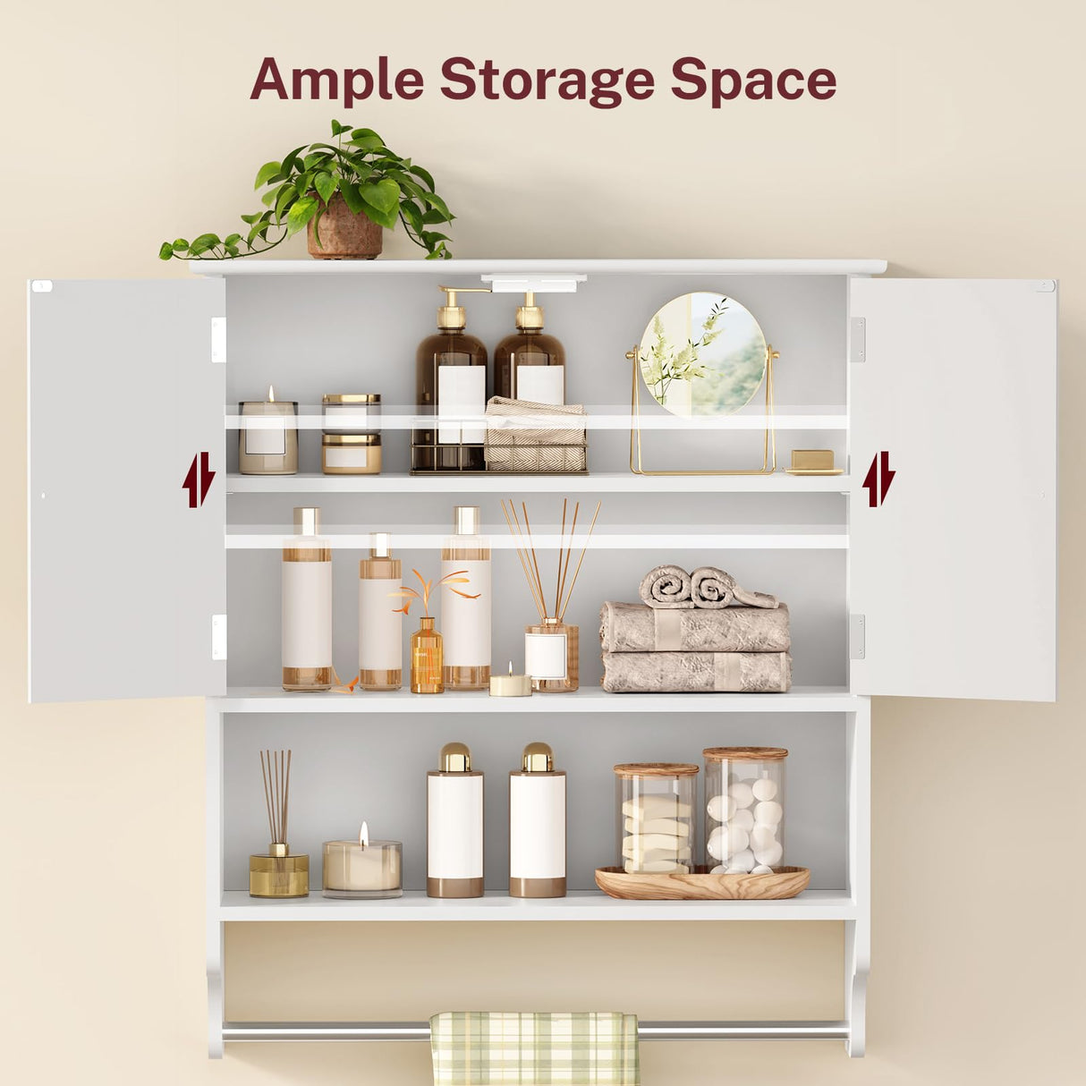 Iwell Bathroom Cabinet Wall Mounted with Towel Rack & Adjustable Shelf, Over The Toilet Storage Cabinet, Medicine Cabinet for Bathroom, White YSG005B Iwell