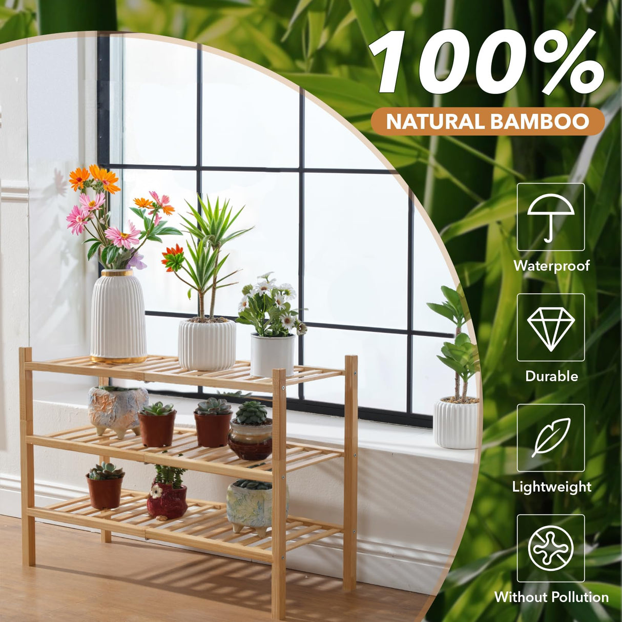 Buymoth 3 Tier Bamboo Shoe Rack Storage Organizer for Closet, Multifunctional Stackable Free Standing Shoe Shelf Organizer for Small Space,Entryway, Hallway, Bathroom 27"x11"x19" (Natural, 3 Tier) Buymoth