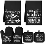Sratte 6 Pcs Farmhouse Kitchen Towels Pot Holders Oven Mitts Set 2 Dish Towels 2 Potholders 2 Cooking Mittens Oven Glove for Baking Cooking Grilling Supply (Black) Sratte