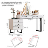 Ieejdn White with plug,Large Vanity Desk with 3 Color Touch Screen Dimming Mirror, Modern Retractable Makeup Dressing Table with Adjustable Cabinet and 5 Sliding Drawers,Vanity Table with Power Strip Ieejdn