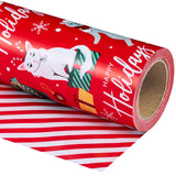 WRAPAHOLIC Reversible Cat Christmas Wrapping Paper - Mini Roll - 17 Inch x 33 Feet - Red Christmas Cat Wrapping Paper and Stripes Design for Holiday, Party Celebration WRAPAHOLIC