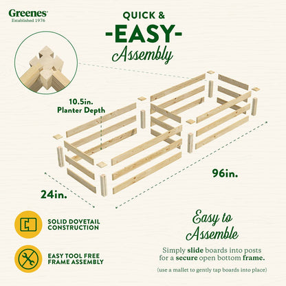 Greenes Fence Original Pine Raised Garden Bed, 2' x 8' x 10.5" - Made in USA with American Pine - WoodArtSupply