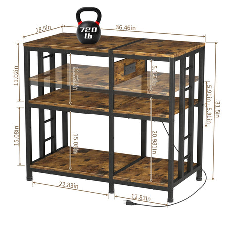 MILEFA Reinforced 40-50 Gallon Aquarium Stand with Power Outlet | Ultra-Stable 750LBS Capacity Metal Fish Tank Stand for Reptile/Aquatic Setups, 5-Tier Adjustable 37"x19" Steel Shelving System MILEFA