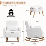 HCHAIRH Rocking Chair with Ottoman, Upholstered Nursing Glider Rocker with High Backrest and Side Pocket, Comfy Reading Chair with Solid Wood Legs for Nursery/Living Room/Bedroom White HCHAIRH
