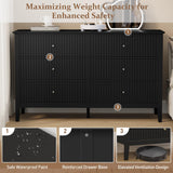 RoyalCraft Black 6 Drawer Dresser, Fluted Modern Wood Dresser, Double Chest of Drawers, Long Dresser for Bedroom TV Stand Storage Cabinet for Living Room RoyalCraft