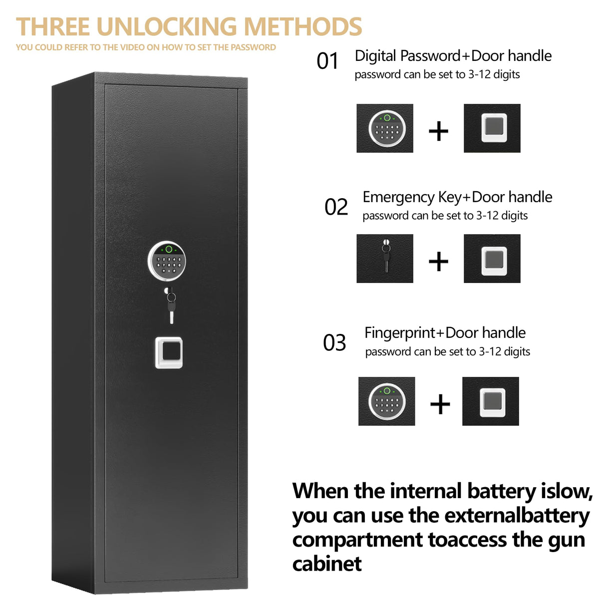 Beaunatixx 15-17 Gun Safe, 57'' Fireproof Safe, 0.1s Fingerprint Unlock Gun Safe for Rifles and Pistols, Gun Cabinet Safe for Handgun with Adjustable Shelves, Suitable for Rifles, Pistols &Shotguns Beaunatixx