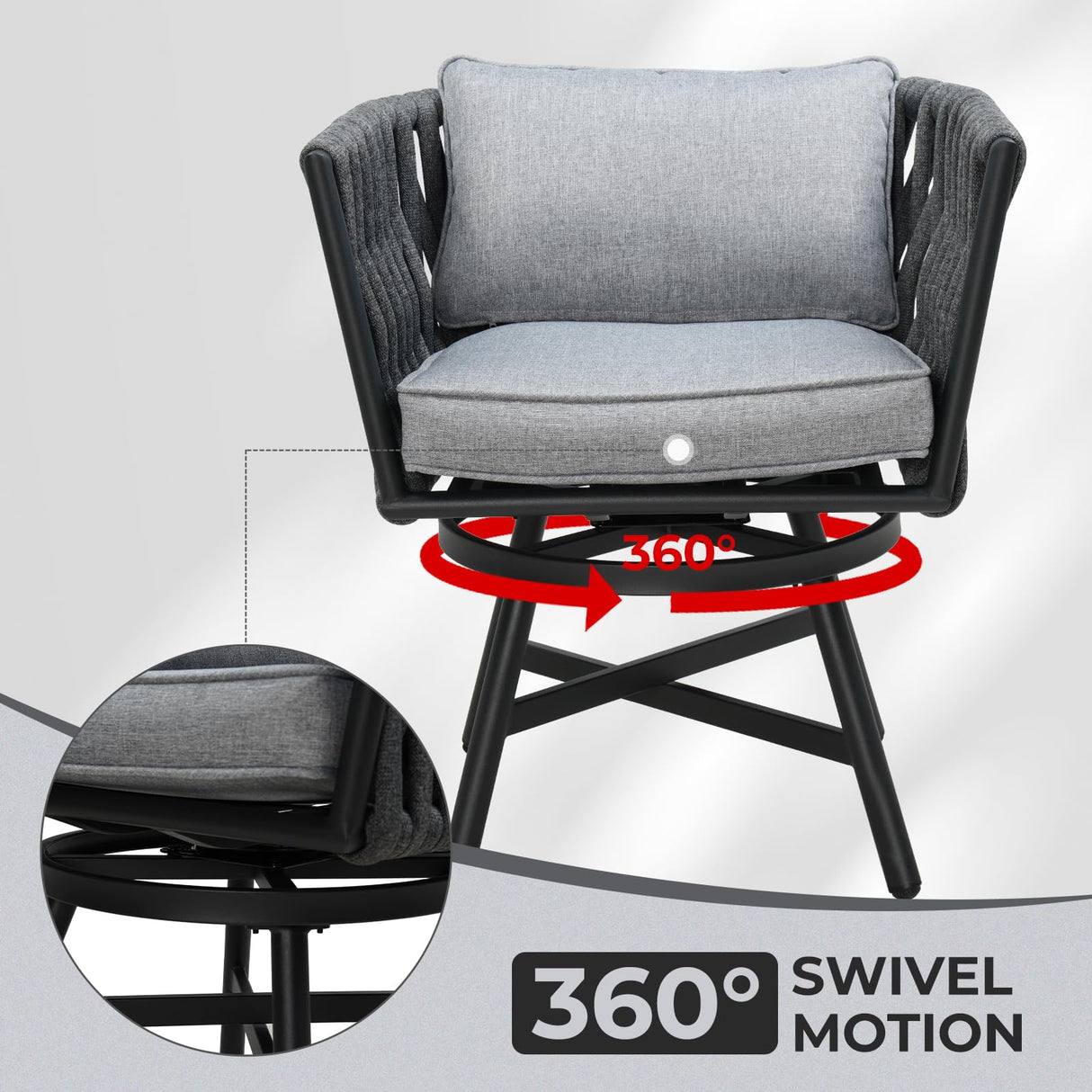 Grand patio 11-Piece Outdoor Dining Set for 10, Patio Dining Furniture Set for 10 Swivel Rope Wicker Chairs & 1 Extendable Rectangular Dining Table, Dark Grey Grand patio