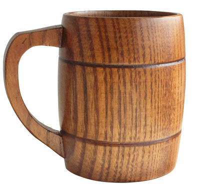 Wooden Beer Mugs,Top Grade Natural Handmade Retro Brown Wood Cup with Handle for Drinking Tea Coffee Wine Beer Hot Drinks,350 ML Wooden Tankard for Men/Women