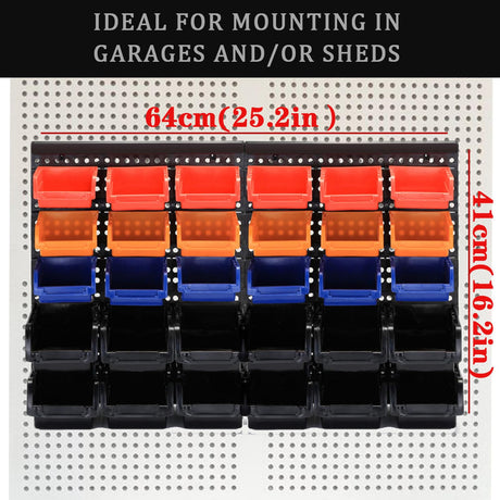 MULSAME Wall Mounted Storage Bins Parts Rack 4 Colors 30PCS Bin Organizer Garage Plastic Shop Tool, Garage Organizers and Storage (Style-Classic) MULSAME