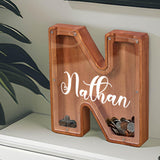 Custom Wooden Piggy Bank, Laser Engraved Name Coin Bank, Personalized Letter Money Bank,Customized Wood Toy for Kids, Birthday for Boys and Girls. (9in.) Blireana