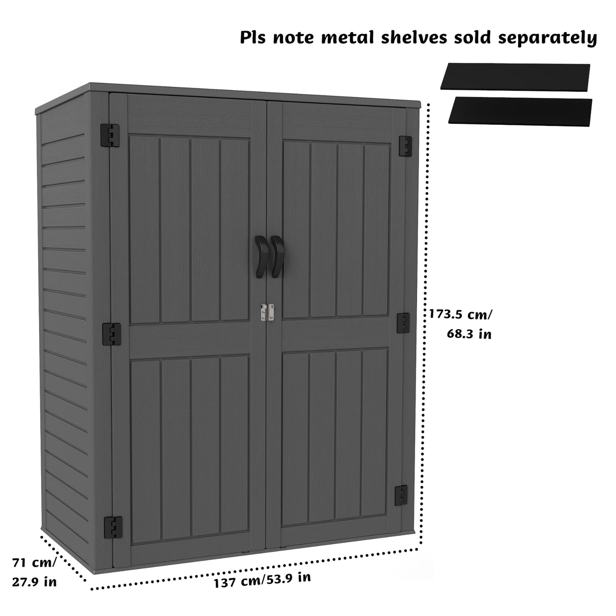EHHLY Vertical Resin Storage Shed, 60 Cuft Garden Tool Sheds & Outdoor Storage, Plastic Outdoor Storage Cabinet Waterproof, 4.5 x 2.3 ft Backyard Outside Lawn Mower Storage Shed, Grey EHHLY