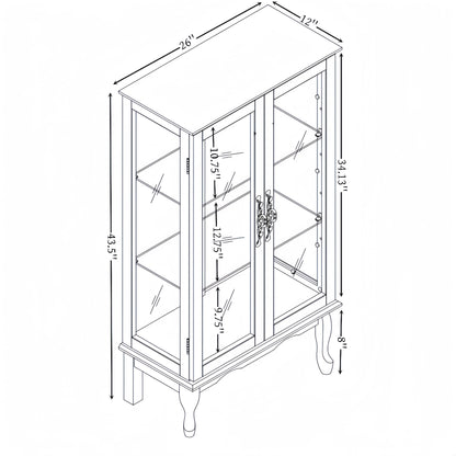 lunhung 3-Tier Lighted Glass Display Curio Cabinet with 2 Tempered Glass Doors,Curio Case with Mirrored Back Panel & Adjustable Shelves,Wine Artwork Display Cabinet for Living Room,Kitchen(Cherry)