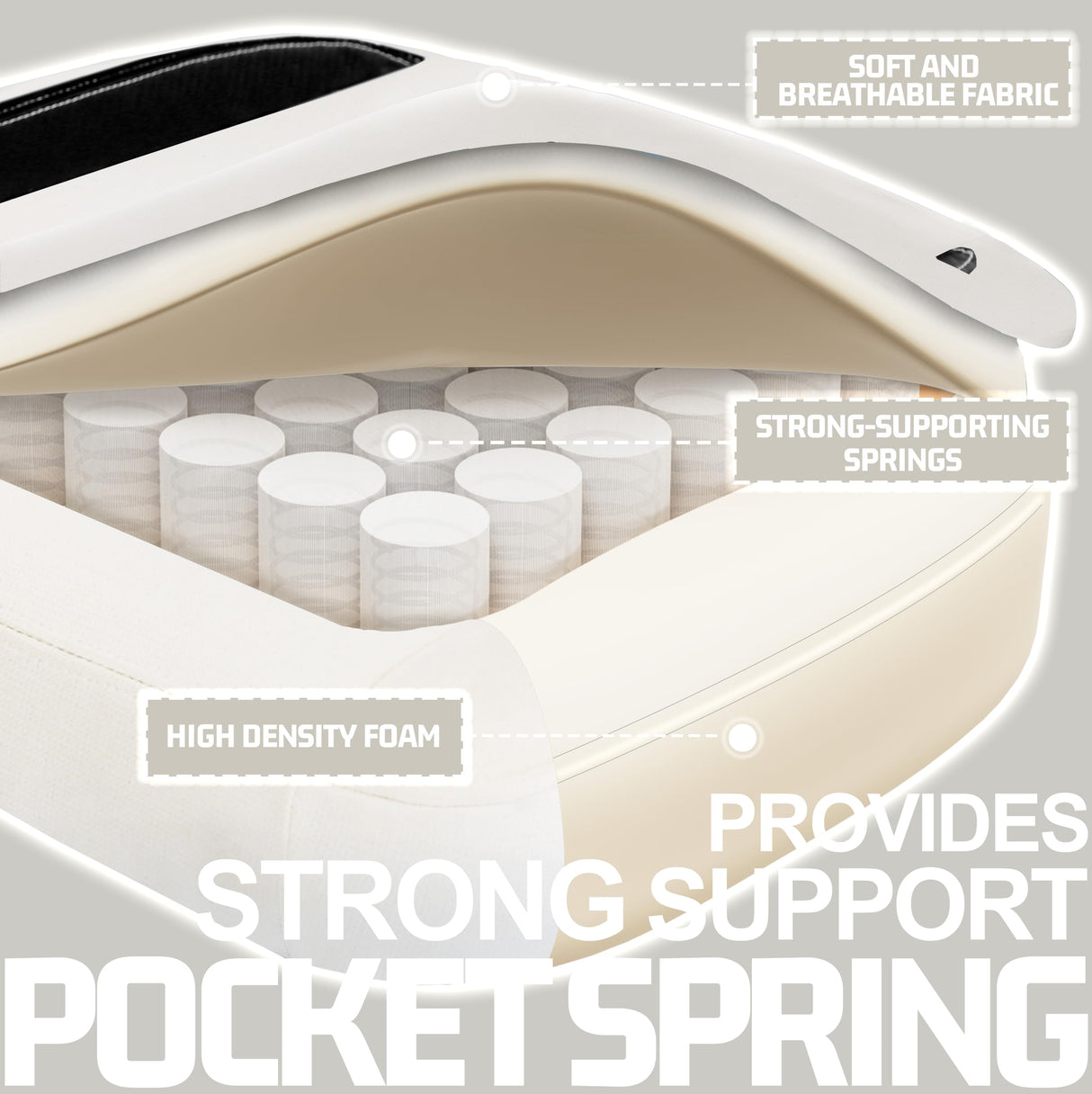 Vonesse Gaming Chair, Computer Chair Fabric with Pocket Spring Cushion, Office Chair with Footrest and Massage Lumbar Support, Reclining Gaming Chairs for Adults 250LBS (Beige White) Vonesse