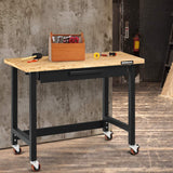 BOSEO Workbench, 48" Wild Mobile Workbench, Solid Wood Top Workbench for Garage, 500 LBS Workbench with Two Lockable Casters, Sliding Organizer Drawer BOSEO