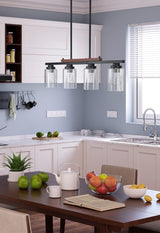 Amico Dining Room Light Fixture 4-Light Kitchen Island Lighting with Adjustable Rods, Farmhouse Decor Black Metal & Wood Chandelier with Seeded Glass Shade, Island Lights for Kitchen Amico