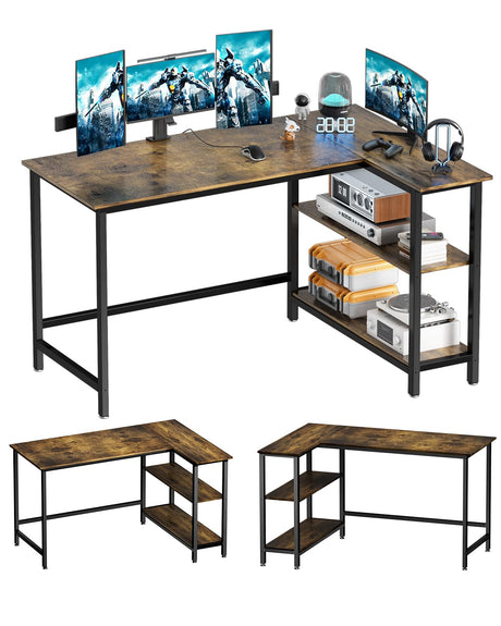 WOODYNLUX L Shaped Desk - 39" Home Office Computer Desk with Shelf, Gaming Desk Corner Table for Work, Writing and Study, Space-Saving, Rustic Brown WOODYNLUX