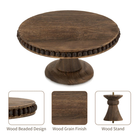 Hanobe Round Wood Cake Stand: Cupcake Pedestal Stand 12 inch Dessert Display Riser Distressed Rustic Cakes Holder Tray Vintage Beads Wooden Plate for Wedding Birthday Decor Hanobe