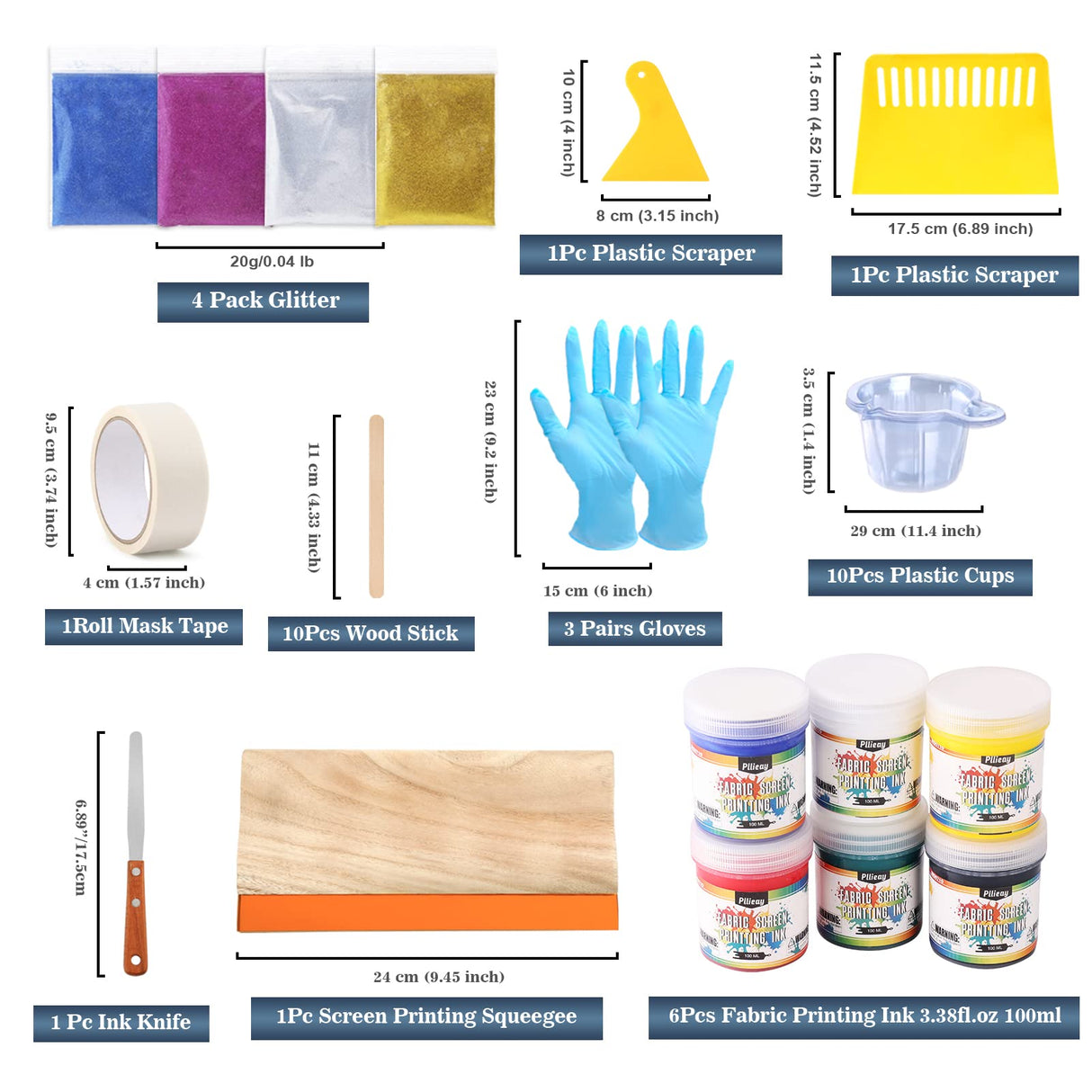 Pllieay 60pcs Screen Printing Kit with LED UV Exposure Lamp, 6 Colors Screen Printing Ink, 3 Size Wood Silk Screen Printing Frames, All The Screen Print Supplies in One Set Pllieay