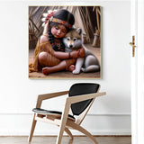 5D Diamond Art Kits for Adults Beginners,Indian Little Lass and Wolf DIY Full Round Drill Diamond Painting Kits,Young Woman Paint by Diamonds Dots Gem Art Easy,Home Wall Decor 14X14 Inch Acelii