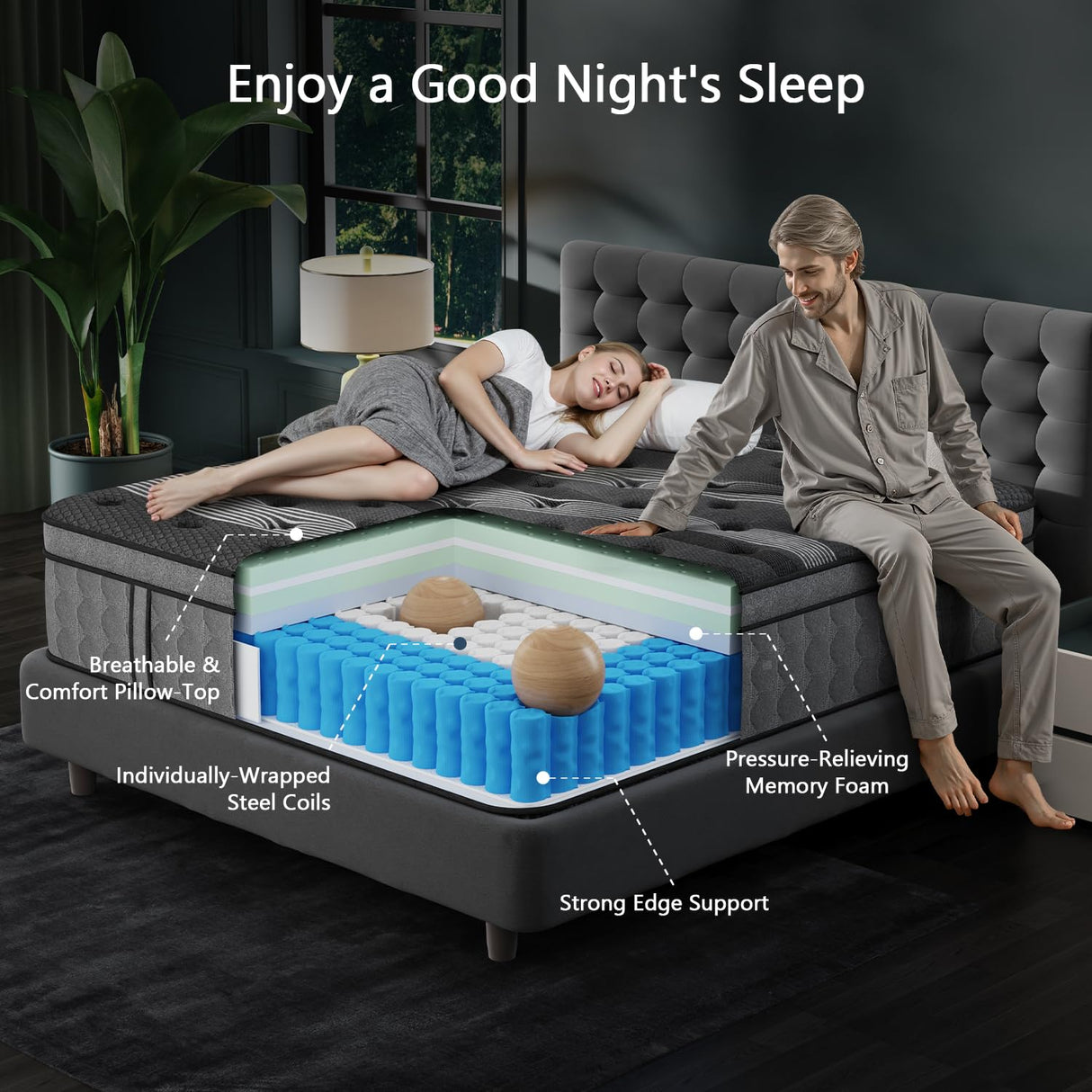 King Size Mattress, Upgraded 16 Inch King Mattress in a Box, Hybrid Mattresses with Gel Memory Foam and Individual Pocket Springs, Pressure Relief, Extra Edge Support & Motion Isolation SUAYEA