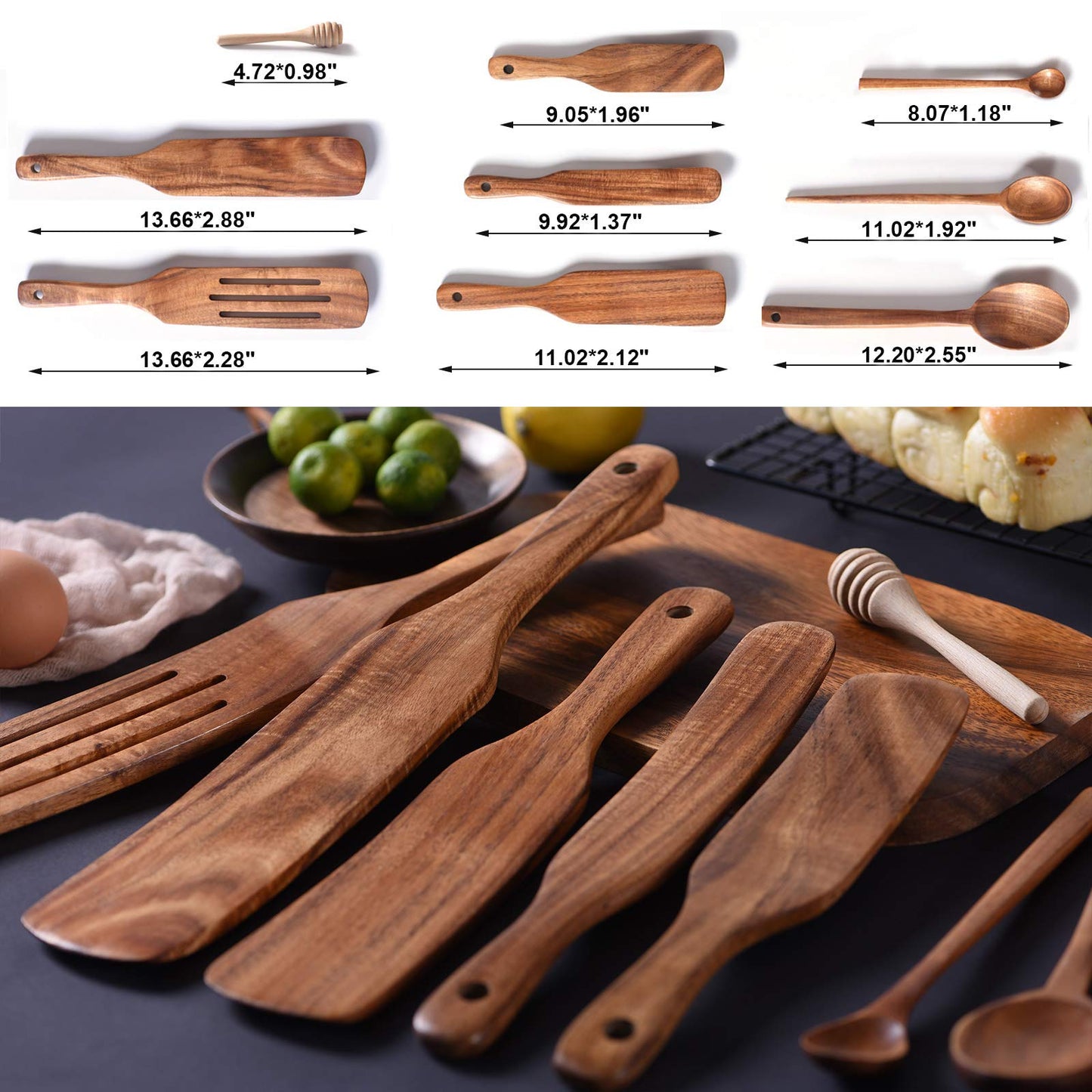 Spurtle Set,Wooden Spurtle Set of 9,Wooden Spoons for Cooking, Natural Teak Wooden Utensils for Cooking, Stirring, Mixing, Serving,Spurtles Kitchen Tools As Seen On Tv