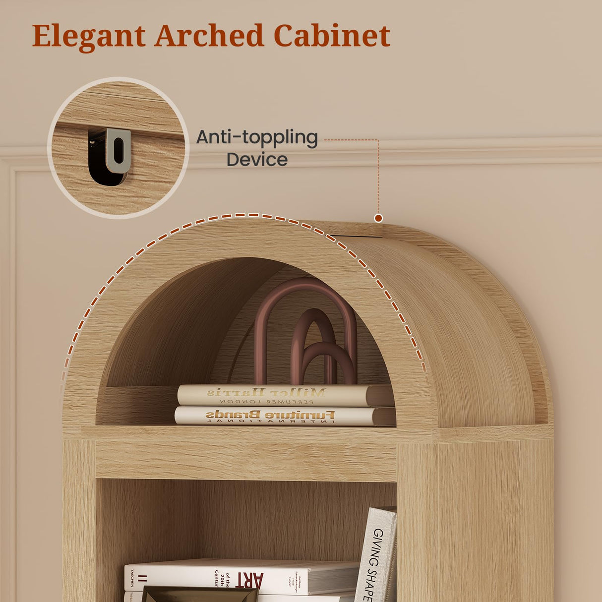 UPOSOJA 76" Tall Narrow Arched Bookcase,7-Teir Mid-Century Modern Bookshelf,Adjustable Shelves offering More Storage Space for Living Room,Kitchen,Home Office,Oak UPOSOJA