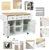 Kitchen Cart with Rubber Wood Drop, Leaf Countertop, Kitchen Island on 5 Wheels with Storage Cabinet and 3 Drawers for Dinning Room (White-53.1IN) WoodArtSupply