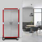 Seville Classics UltraHD Solid Steel Rolling Lockable Metal Storage Cabinet Locker Organizer w/Adjustable Shelves for Garage, Warehouse, Office, Classroom, 36" W x 18" D x 72" H, Red Seville Classics