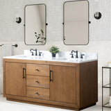 Vanity Art 72 inch Double Sink Bathroom Vanity, Modern Wood Bath Vanity with Carrara Marble Top, Vanity Cabinet with Doors, Removable Shelf, Solid Wood Frame, Tan, VA7072DE Vanity Art