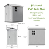 Patiowell 4' x 6' Outdoor Storage Shed with Floor, Plastic Shed Outside Resin Tool Shed with Window and Lockable Door for Backyard Garden Patio Lawn, White (Fit-it Shed) Patiowell
