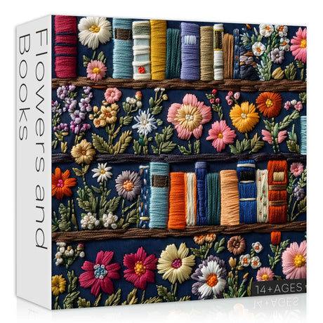 PICKFORU Wildflower Pages Jigsaw Puzzle 1000 Pieces, Flower Bookshelf Puzzle Unique Art, Floral Plant Puzzle Retro, Vintage Aesthetic Puzzle Challenge for Adults PICKFORU