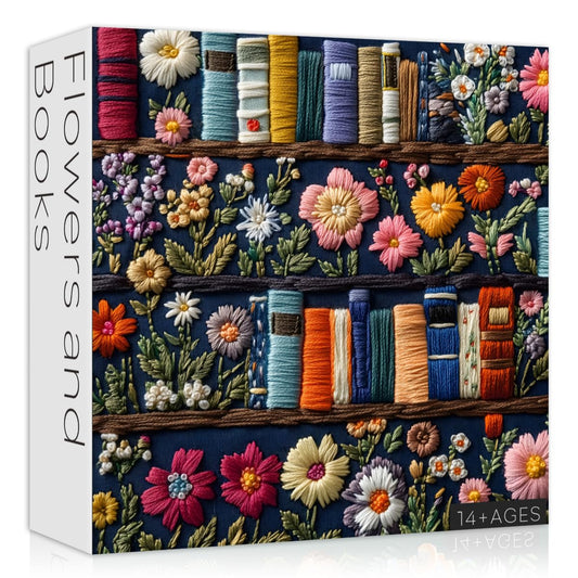 PICKFORU Wildflower Pages Jigsaw Puzzle 1000 Pieces, Flower Bookshelf Puzzle Unique Art, Floral Plant Puzzle Retro, Vintage Aesthetic Puzzle Challenge for Adults