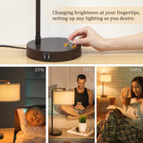 Side Table Lamp with Dual USB Ports, Dimmable Bedside Lamp Modern Nightstand Lamp Desk Reading Lamp with Linen Lampshade for Bedroom, Living Room, Study Room, Office, 9W 3000K LED Bulb Included Seaside village