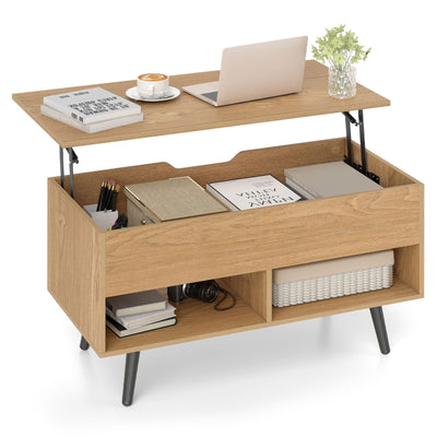 Giantex Lift Top Coffee Table, Modern Cocktail Table w/Hidden Compartment & 2 Open Shelves, Flip Top Center Table, Wooden Pull up Coffee Table for Living Room, Reception Room, Office (Natural)